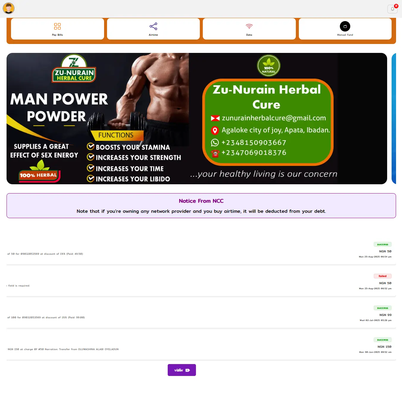 bill payment website, VTU website, data website